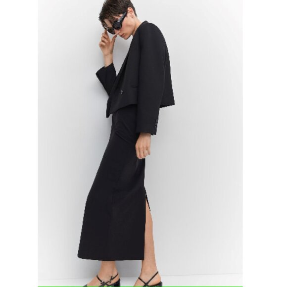 Mango MNG NWT Black Formal Pencil Skirt Back Slit Office Professional Size Large - Picture 4 of 12
